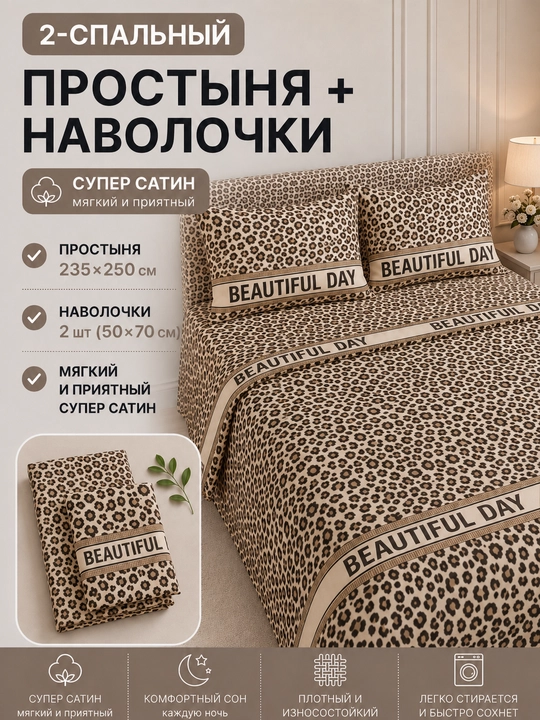 Ikki kishilik choyshab to'plami: super atlas choyshab va ikkita yostiq jildlari - 
