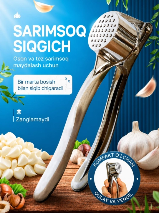 Sarimsoq pressi metalli, zanglamaydigan po'latdan yasalgan sarimsoq maydalagich - 