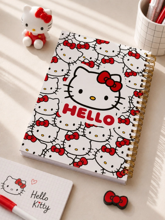 HelloKitty daftar-plansheti, metall prujinali, konspektlar yozish, shaxsiy sirlarni saqlash uchun - 