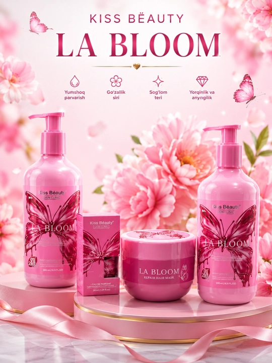 LA BLOOM tana va soch parvarishi to‘plami, loson, gel, niqob va parfyum , 4 ta 1 da - 
