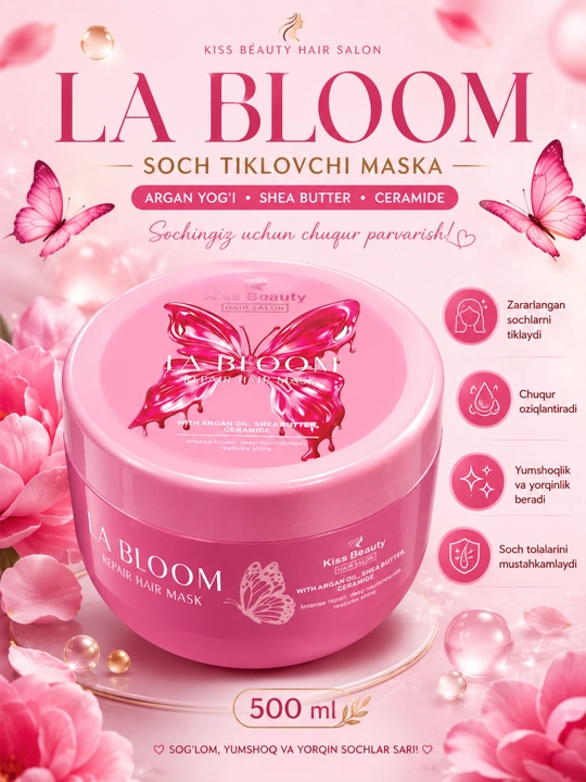 Набор для ухода за телом и волосами LA BLOOM, лосьон, гель, маска и парфюм, 4 в 1