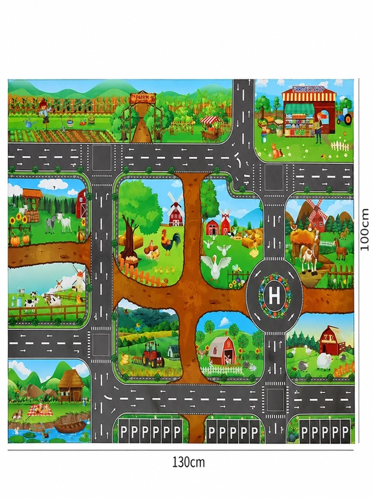 Детский игровой коврик с дорогами, 130×100 см, для машинок и игр