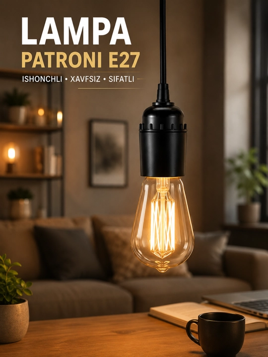 Patron E27 lampa uchun, qora osma lampochka ushlagichi, plastik korpus - 