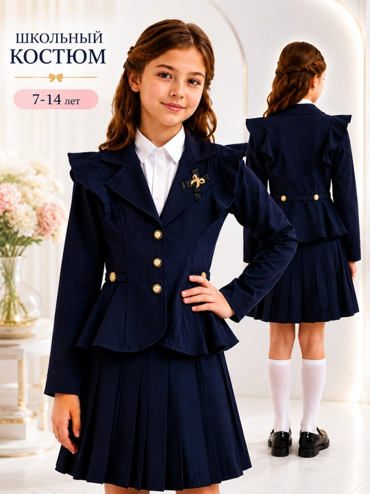 Maktab formasi qizlar uchun, klassik kostum, 7–10 yosh, 1–4 sinf - 