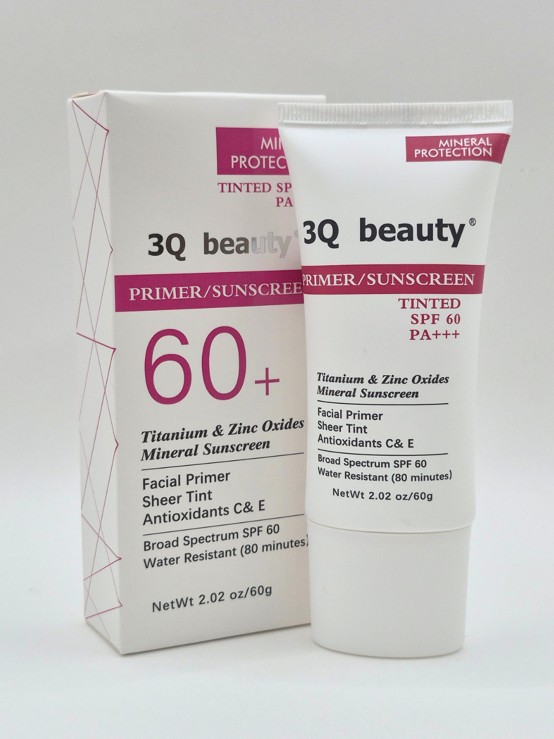 Yuz uchun 3Q Beauty Tinted Sunscreen SPF 60 PA+++ yengil tusli praymer-kremi, 60 g - 