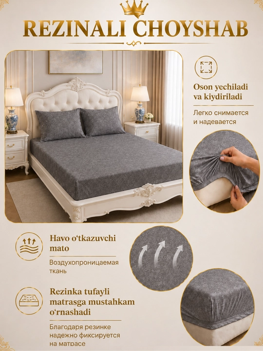 Ikki kishilik choyshab, 180x200 o‘lchamli rezinkali choyshabli choyshab to‘plami