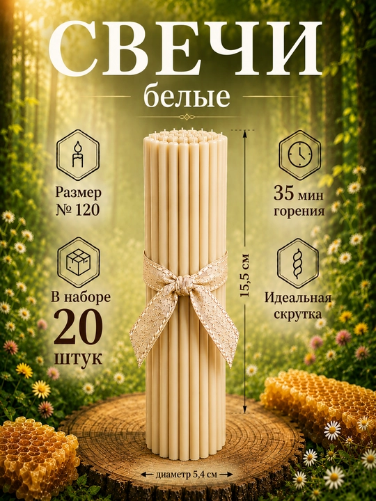 Свечи церковные/карандаши медовые восковые №120, №140 - 