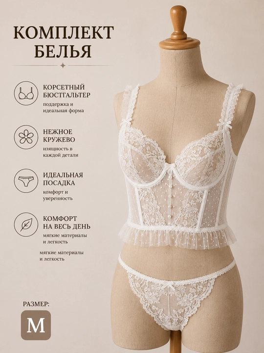 Комплект женского нижнего белья, кружевное - 