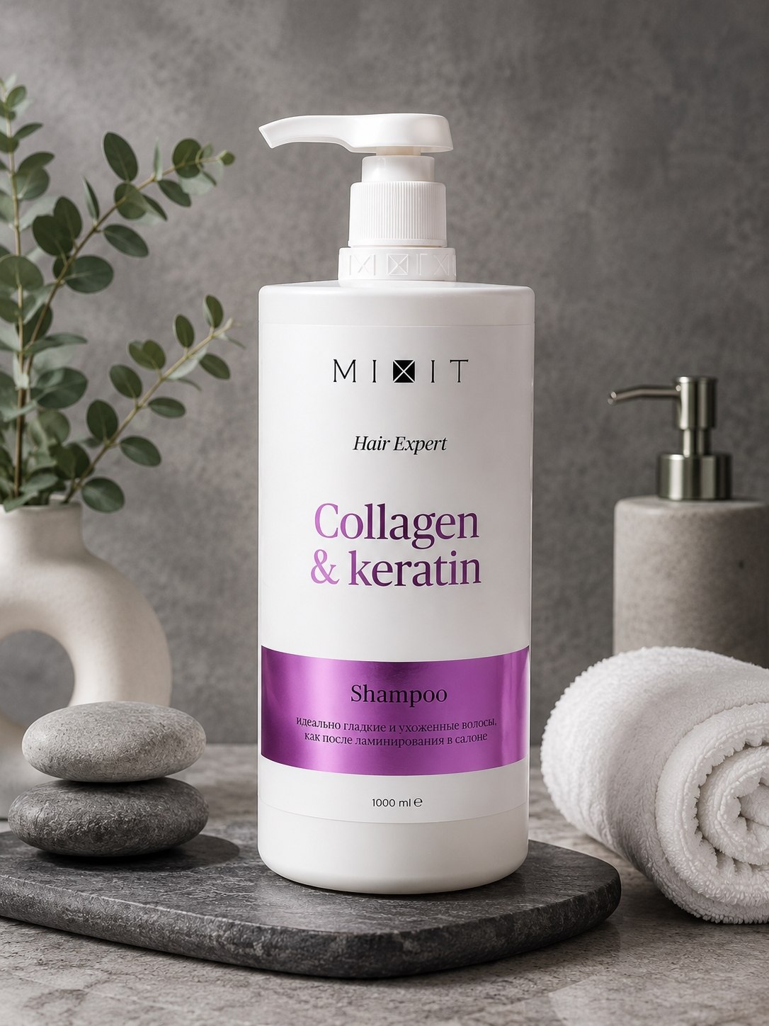 MIXIT Hair Expert Collagen & Keratin Shampoo - kollagen va keratinli shampun, 1000 ml - 