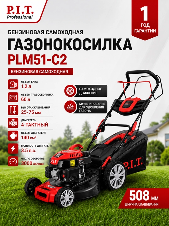 Газонокосилка бензиновая P.I.T. PLM51-C2 - 