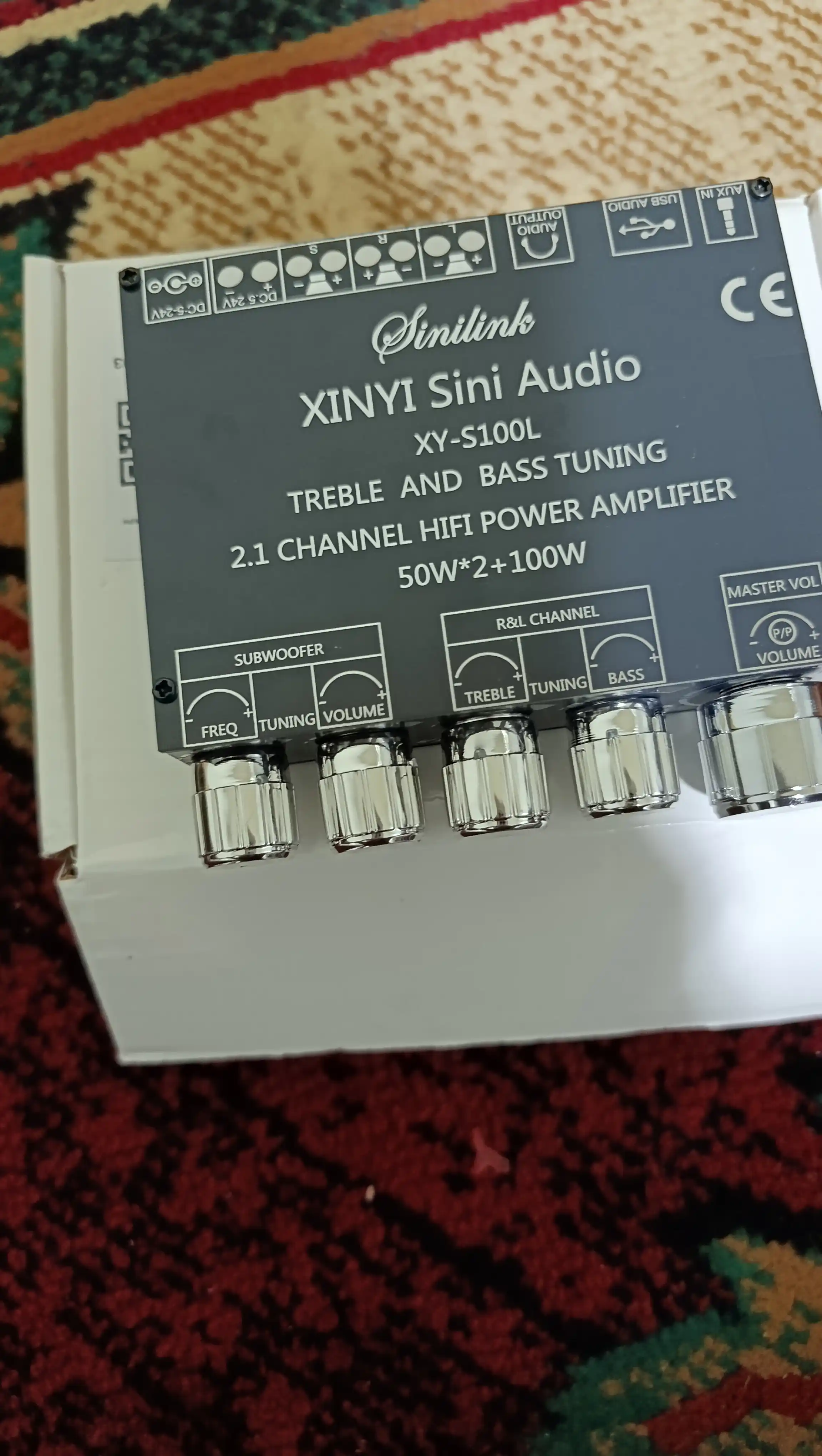 XY-S100L 2.1 kanalli  Bluetooth 5.0 kuchaytirgichi 2×50 Vt+100 Vt (24V) USB AUX