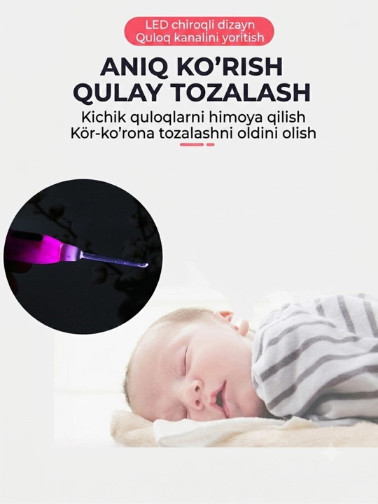 LED chiroqli va oynali quloq tozalash moslamasi, bolalar va kattalar uchun