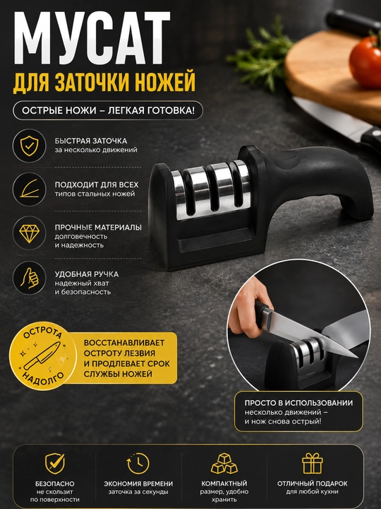 Oshxona uchun 38 sm li po‘lat pichoqni charxlash uchun musat - 