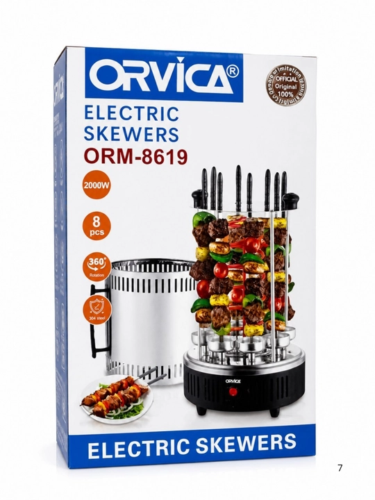 Электрошашлычница ORVICA ORM-8619, 2000 Вт, на 8 шампуров