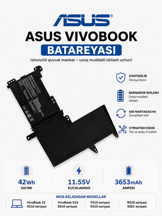 ASUS VivoBook 15 va S15 uchun B31N1637 batareyasi - 