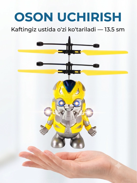 Uchar vertalyot dron robot — bolalar uchun o'yinchoqlar, sensorli, LED chiroqli, USB quvat