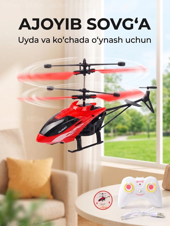 Uchar vertalyot dron robot — bolalar uchun o'yinchoqlar, sensorli, LED chiroqli, USB quvat