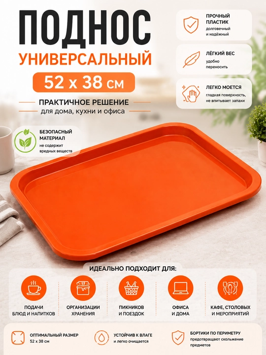 Universal plastik patnis 52×38 sm, katta lagan, oshxona va ovqat servirovkasi uchun - 