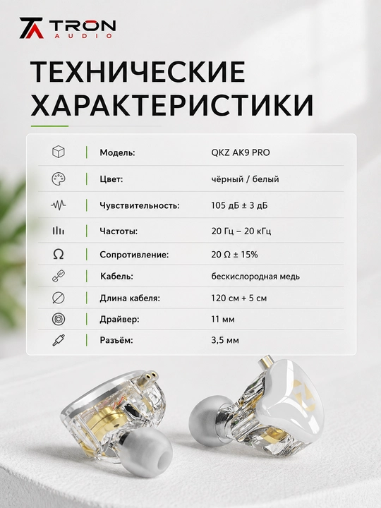 QKZ AK9 PRO внутриканальные проводные наушники с микрофоном, Hi-Fi звук, съёмный кабель
