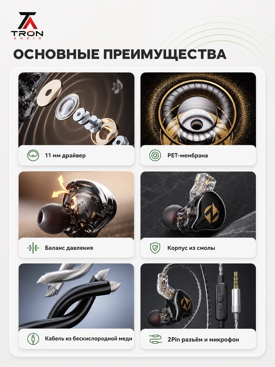QKZ AK9 PRO внутриканальные проводные наушники с микрофоном, Hi-Fi звук, съёмный кабель