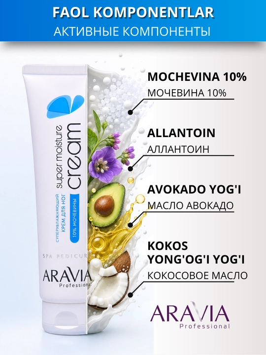 Крем для ног ARAVIA с мочевиной от сухости,трещин, натоптышей, потливости и запаха, 100 мл