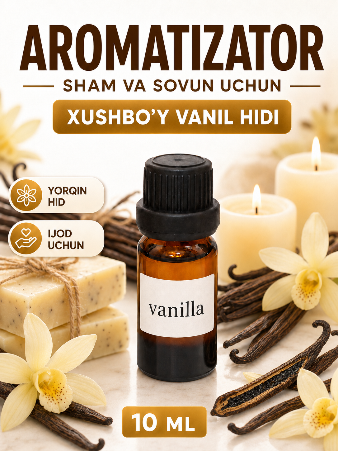 Sham va sovun uchun xushbo‘y hid, aromatizator, atirlar
