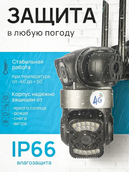 Камера видеонаблюдения 3 камеры 9 МП, Wi-Fi, 4G SIM, 360°, ночное видение, V380