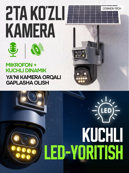 Hikvision V380  ko‘cha 4G kameralari burilish imkoniyati, quyosh paneli va tungi ko‘rish