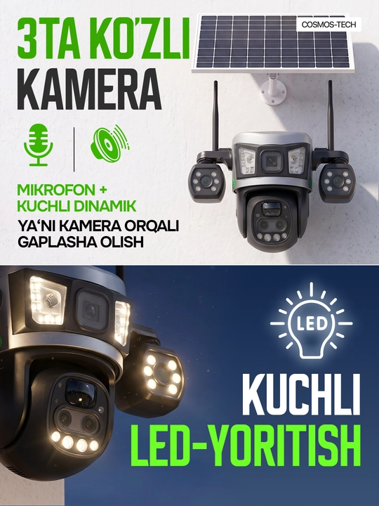 Hikvision V380  ko‘cha 4G kameralari burilish imkoniyati, quyosh paneli va tungi ko‘rish