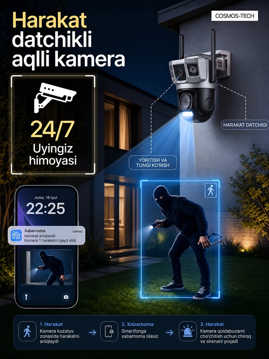 Hikvision V380  ko‘cha 4G kameralari burilish imkoniyati, quyosh paneli va tungi ko‘rish