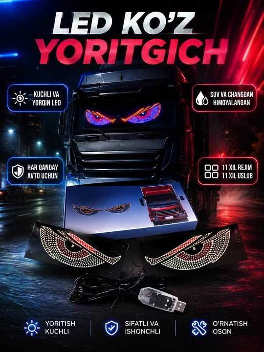 LED Demon Eyes – Universal Avto Dekor Chirog'i, 11 Rejim - 