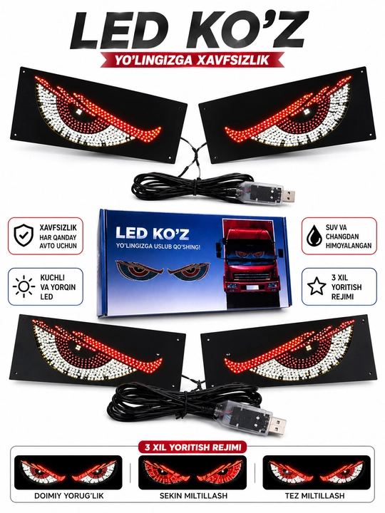 LED Demon Eyes – Universal Avto Dekor Chirog'i, 11 Rejim