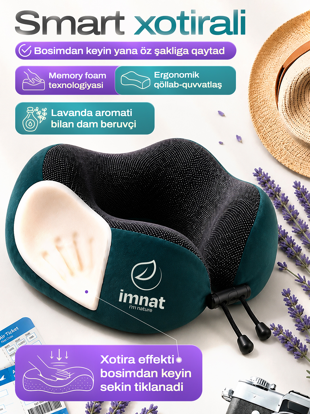 Lavanda yostiq, sifatli uyqu va sayohat uchun aromaterapiya giyohli yostiq, IMNAT