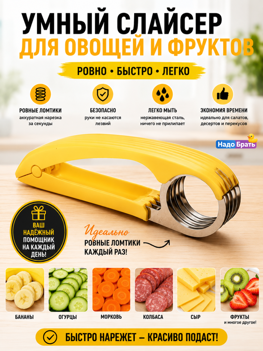 Слайсер для банана, овощей и фруктов, ручной, нож для нарезки кружочками