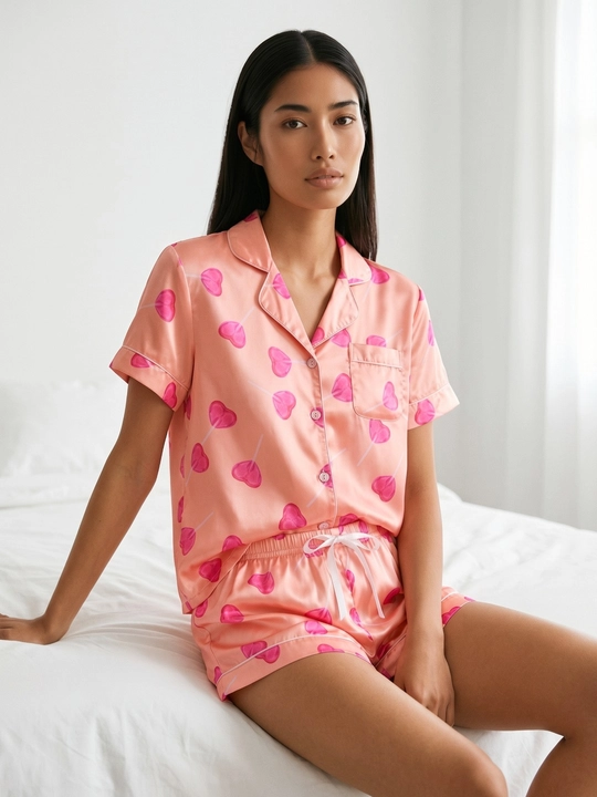 Ayollar pijamasi, yozgi, shortik bilan, ayollar uchun atlas pijama - EllyFashion