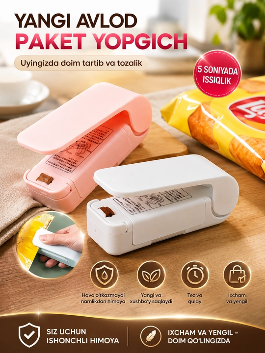 Mini paket yopgich – Oqartirilgan oziq-ovqat paketlari uchun portativ issiqlik muhrlagich - 