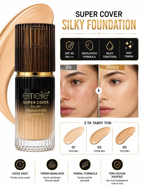 Тональный крем для лица Emelie SPF, стойкий, матовый эффект и ровное покрытие
