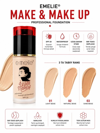 Тональный крем для лица Emelie SPF, стойкий, матовый эффект и ровное покрытие