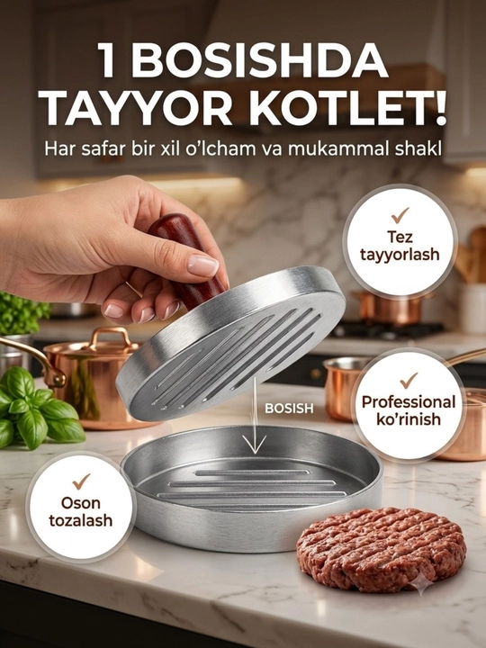 Burger kotleti uchun press — alyuminiy go‘sht qolipi - 