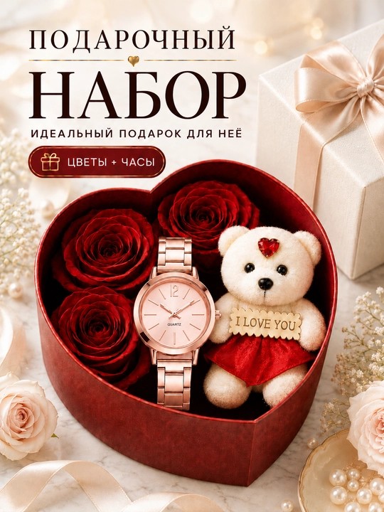 Романтический набор - ароматные розы и часы и подарки ангела любви - 