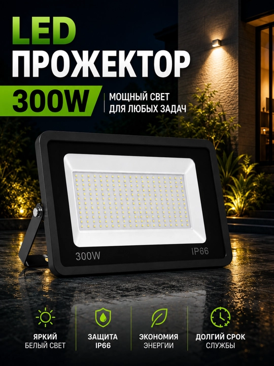 LED прожектор уличный 300W IP66 светодиодный 220В мощный прожектор холодный свет - 