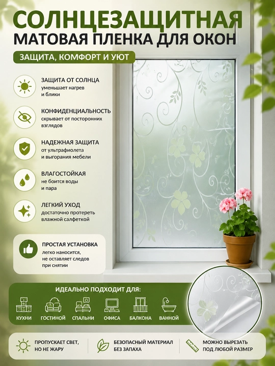 Солнцезащитная матовая пленка для окон, защита от солнца - 