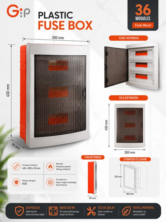 Elektr shiti 36 modulli, (Flush Mount) ichki o‘rnatiladigan elektr taqsimlash qutisi IP20