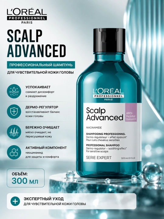 Шампунь L'Oréal Professionnel Scalp Advanced, 300 мл, для чувствительной кожи - 