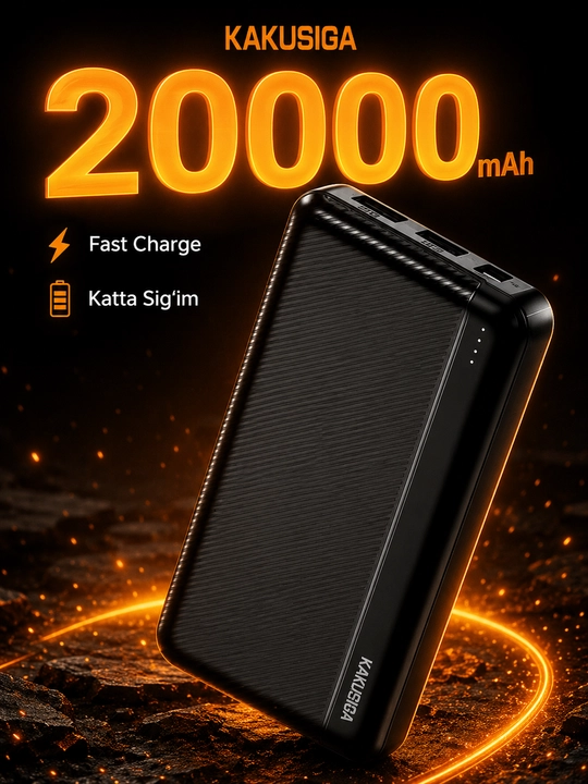 Power Bank KAKUSIGA 20000mAh Fast Charge, 2 USB, Type-C, Портативный аккумулятор - 
