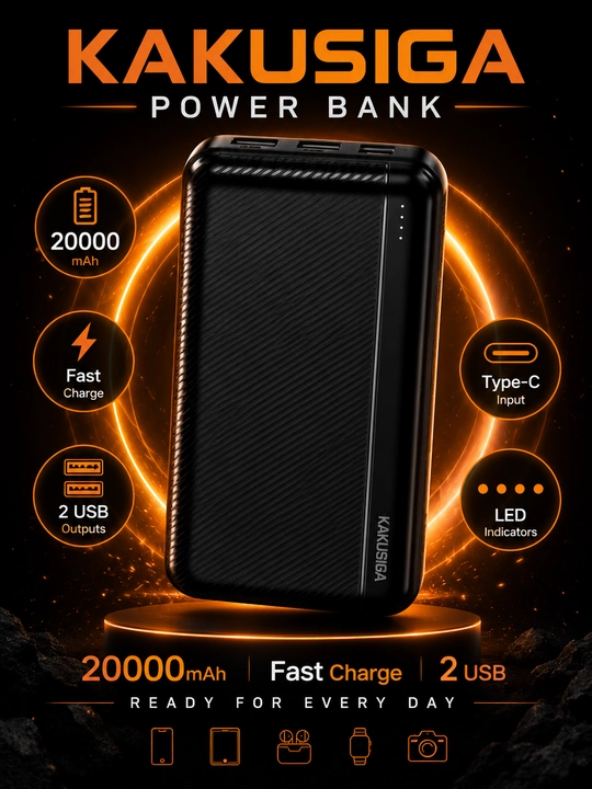 Power Bank KAKUSIGA 20000mAh Fast Charge, 2 USB, Type-C, Портативный аккумулятор