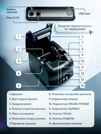 Термопринтер для этикеток штрихкодов Xprinter XP-365B
