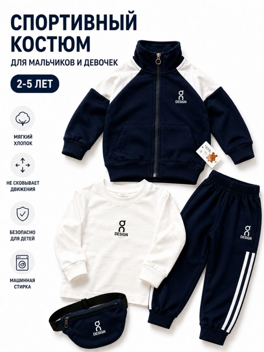 O‘g‘il bolalar sport kostyumi, zamokli kofta va shim, kundalik trikotaj komplekt