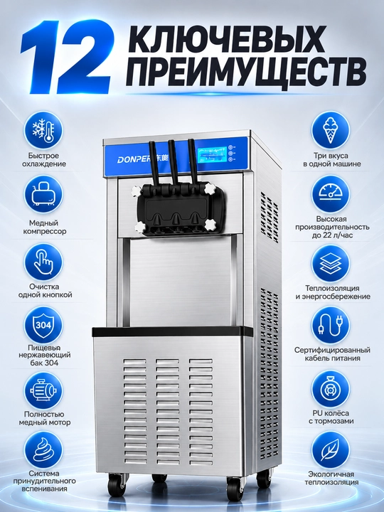 DONPER DP-01 аппарат для приготовления мороженого сенсорное управление