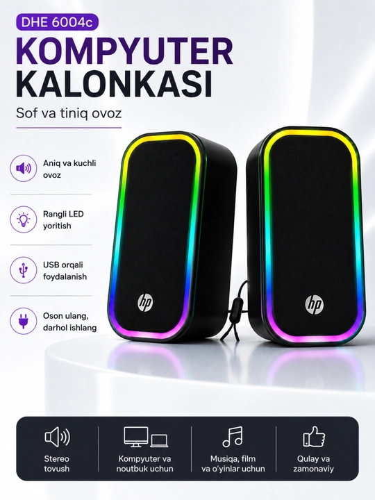Компьютерные мультимедийные колонки HP DHE-6004C USB Stereo с RGB-подсветкой - 